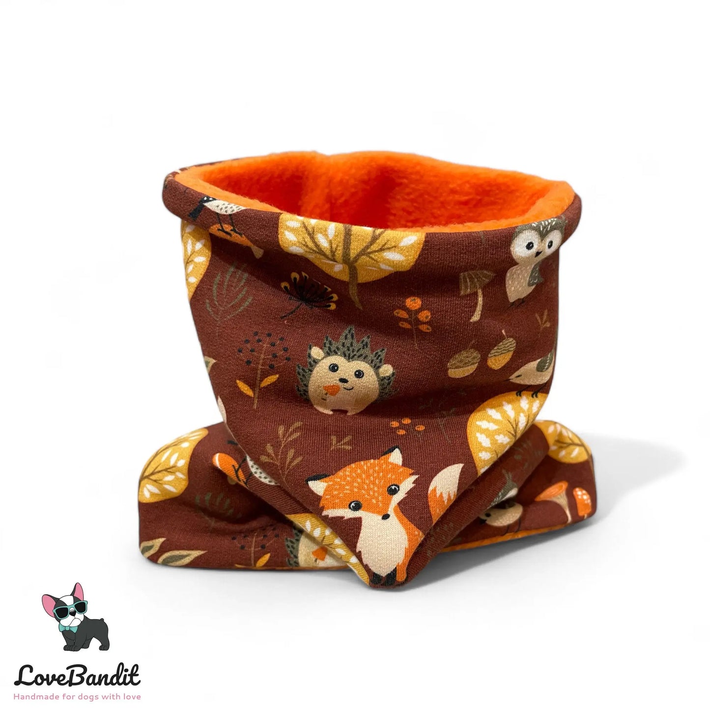 Hundeloop Hundeschal "Herbstwald" Braun/Orange mit Fleece oder Teddyplüsch - LoveBandit