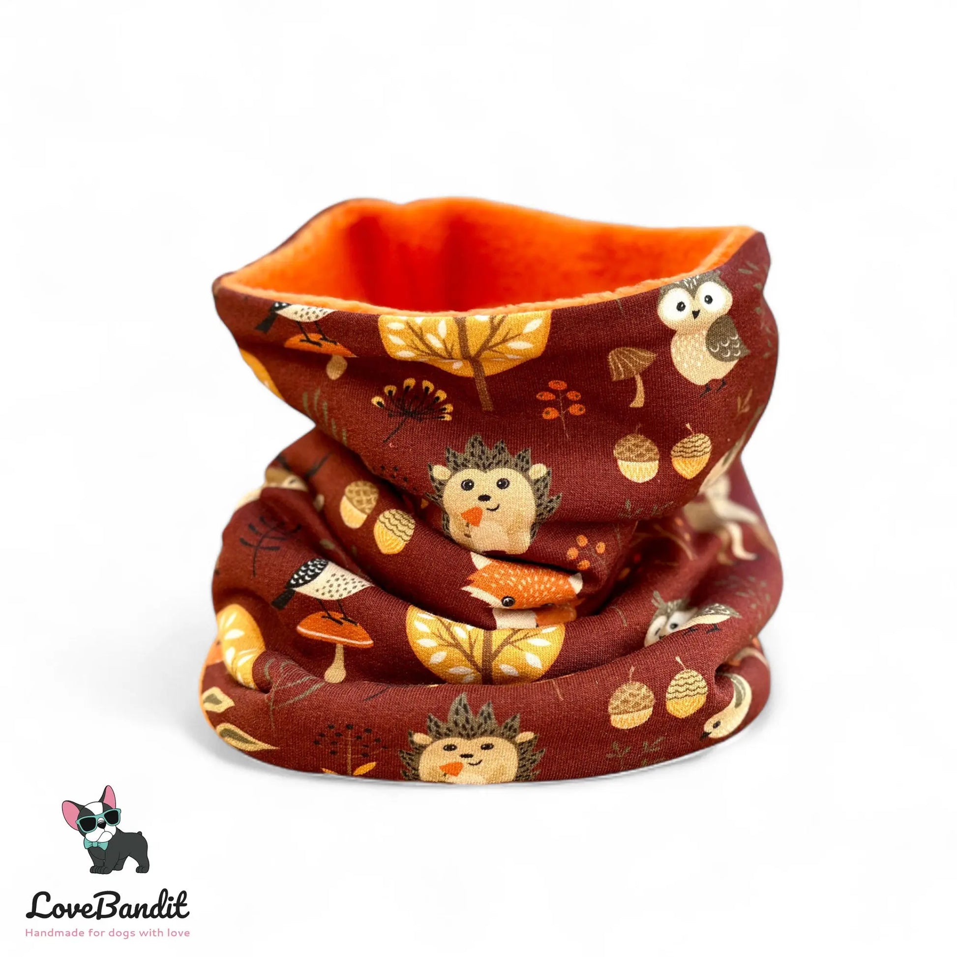 Hundeloop Hundeschal "Herbstwald" Braun/Orange mit Fleece oder Teddyplüsch - LoveBandit