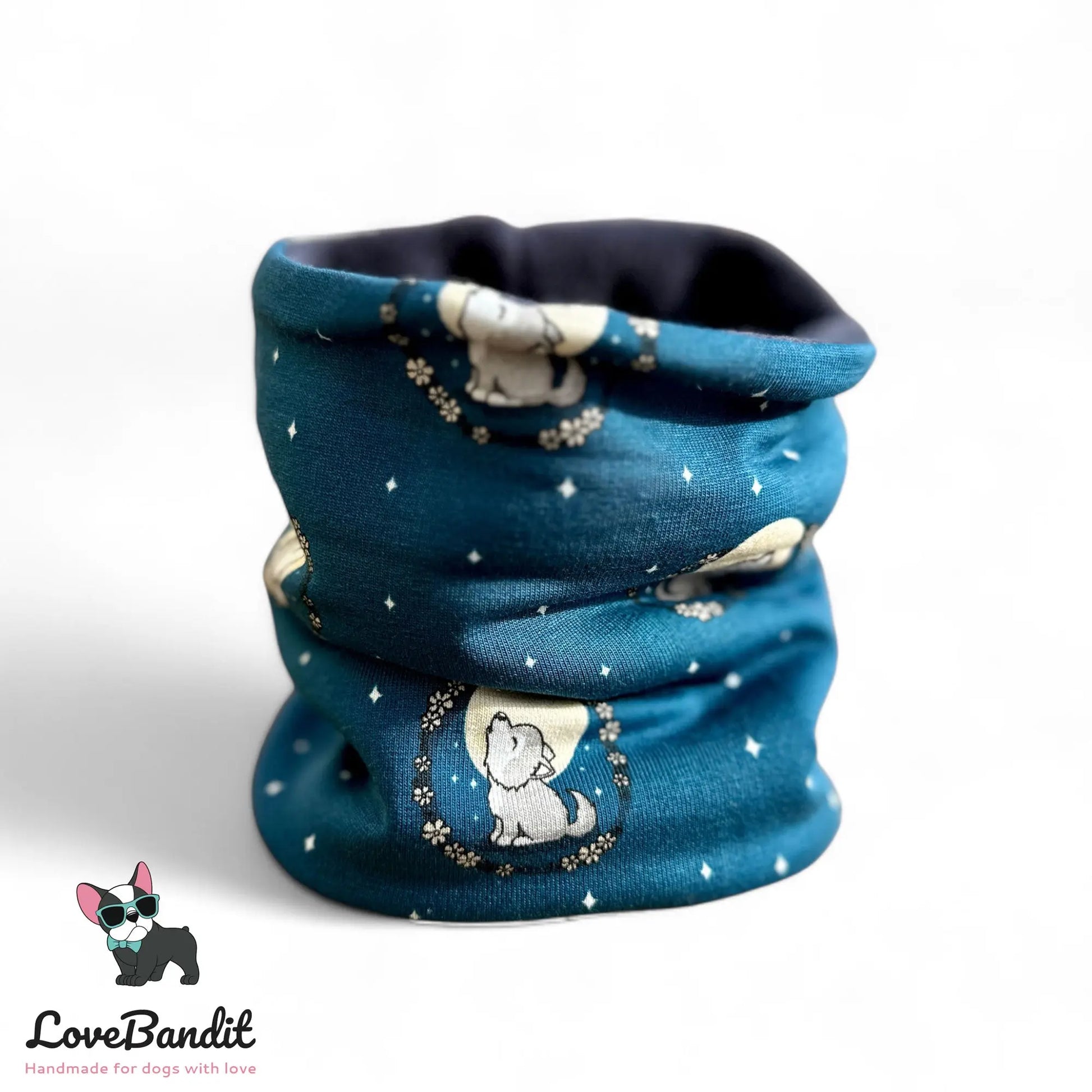 Hundeloop Hundeschal "Kleiner Wolf" mit Fleece oder Teddyplüsch (blau) Lovebandit