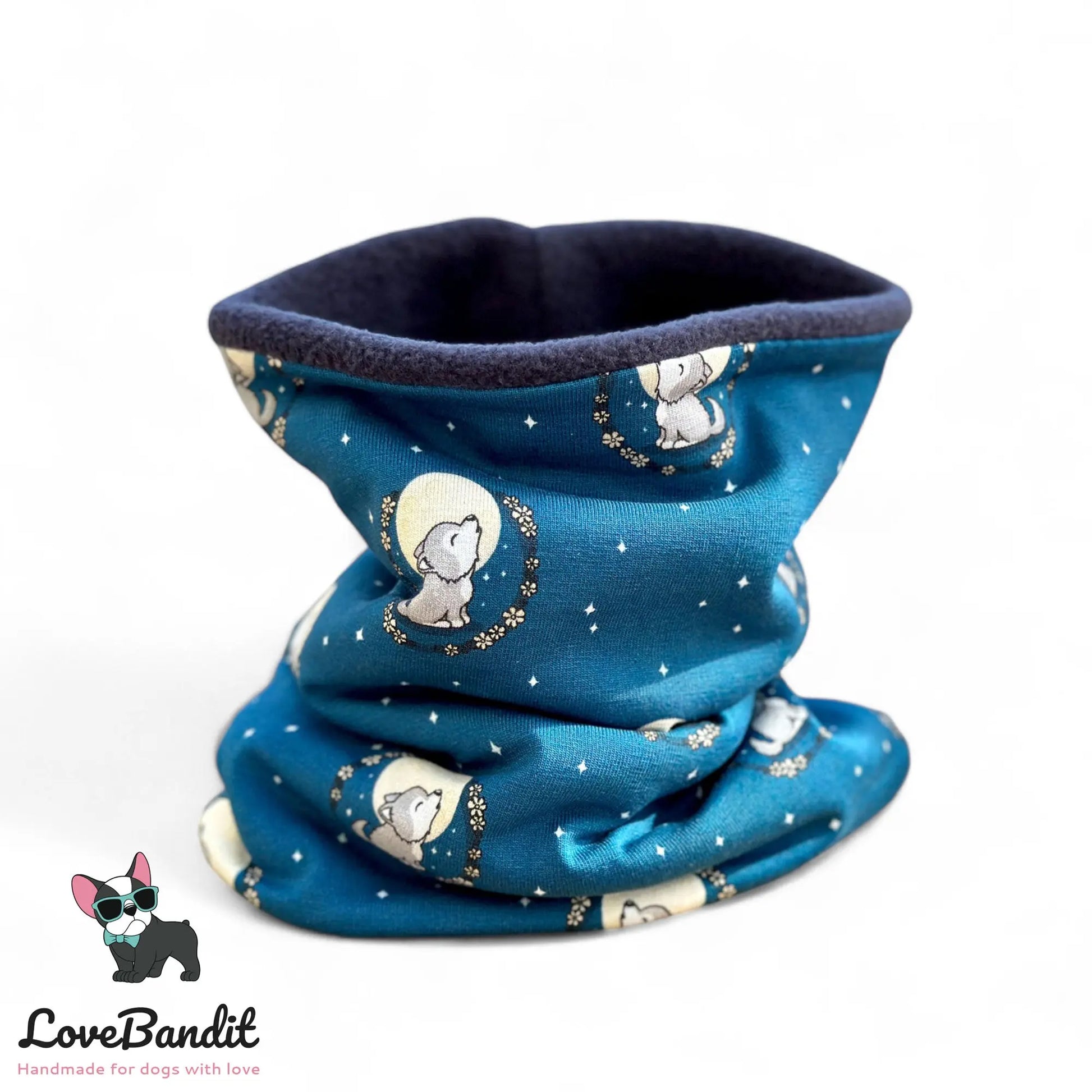 Hundeloop Hundeschal "Kleiner Wolf" mit Fleece oder Teddyplüsch (blau) Lovebandit