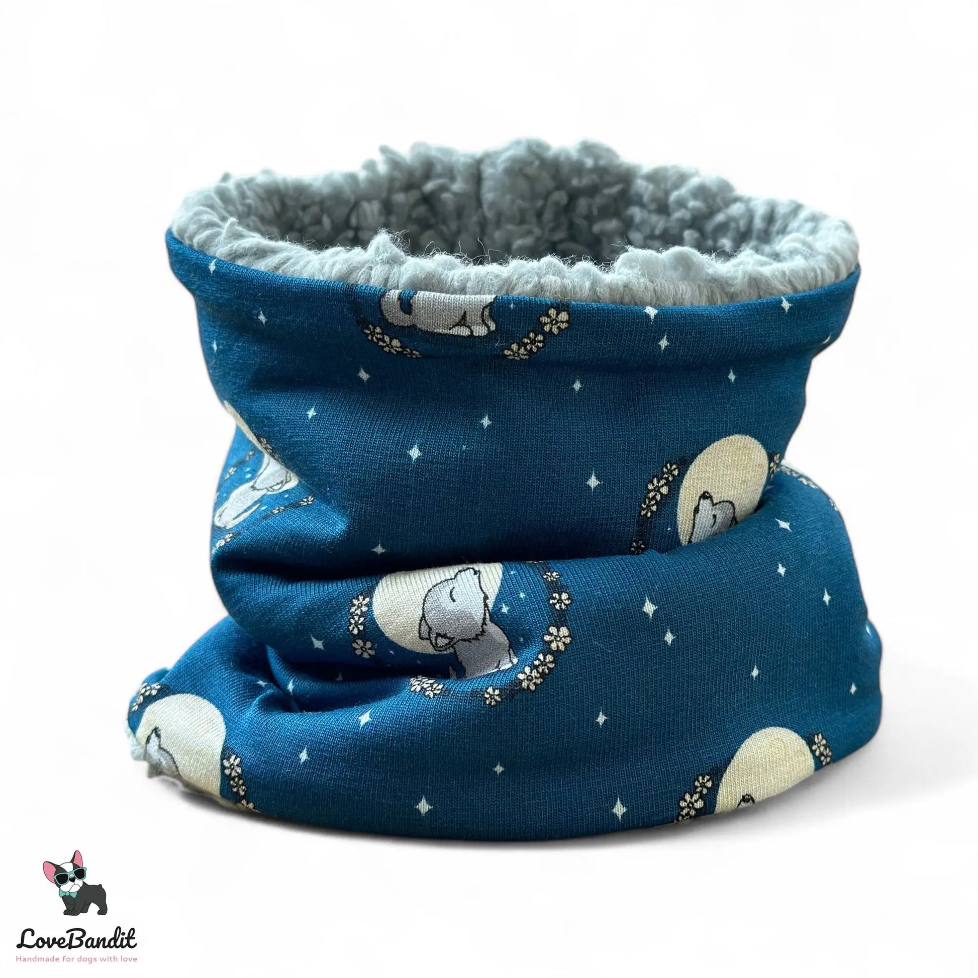 Hundeloop Hundeschal "Kleiner Wolf" mit Fleece oder Teddyplüsch (blau) Lovebandit