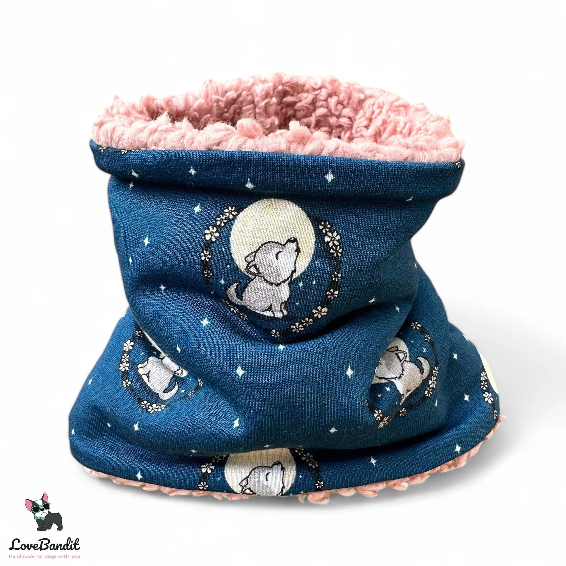 Hundeloop Hundeschal "Kleiner Wolf" mit Fleece oder Teddyplüsch (blau) Lovebandit