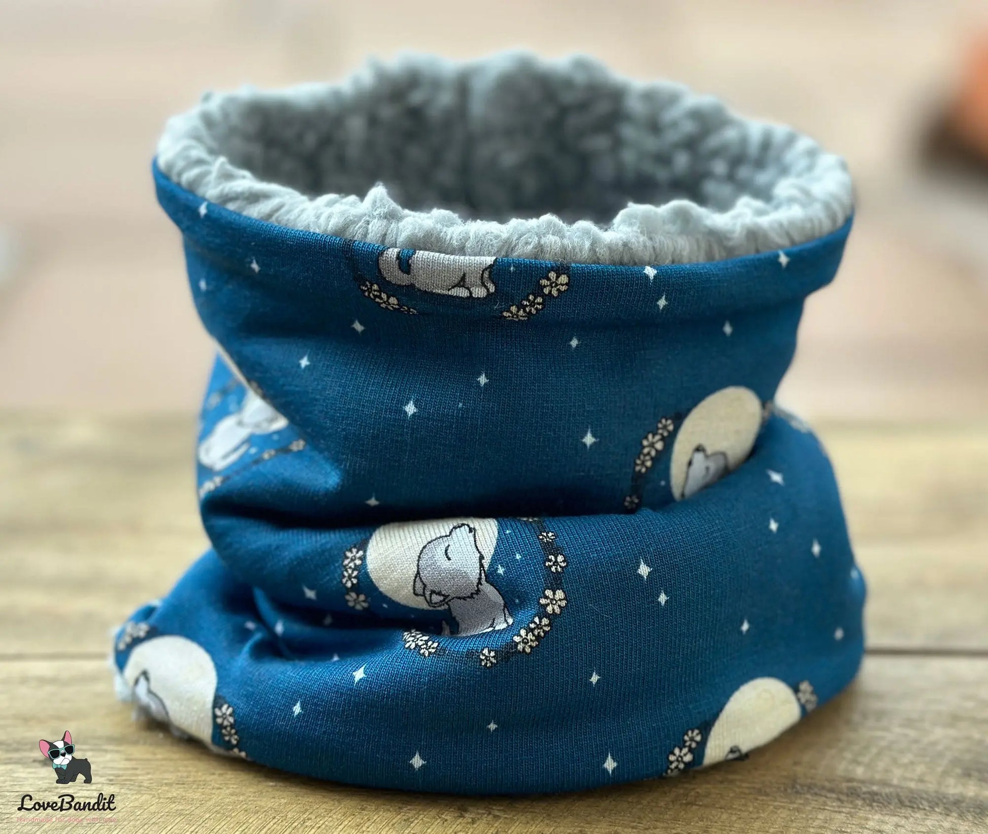 Hundeloop Hundeschal "Kleiner Wolf" mit Fleece oder Teddyplüsch (blau) Lovebandit