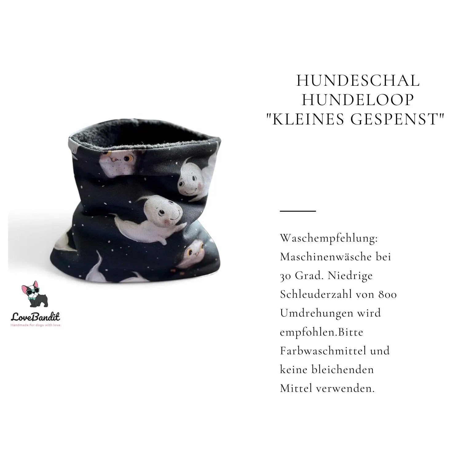 Hundeloop Hundeschal "Kleines Gespenst" Anthrazit mit Fleece oder Teddyplüsch - LoveBandit