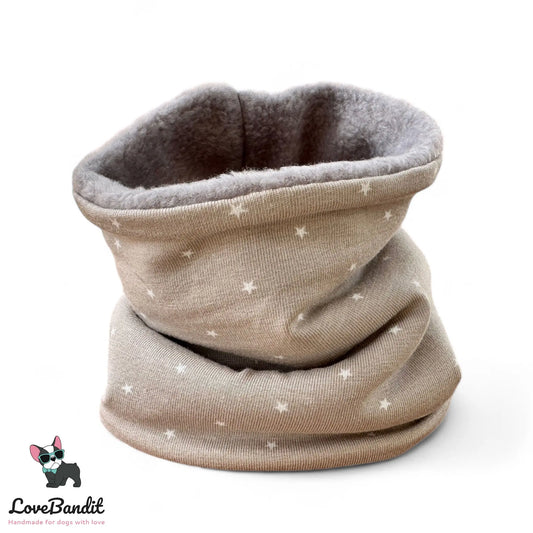 Hundeloop Hundeschal "Mini Sterne Taupe" mit Fleece oder Teddyplüsch Lovebandit