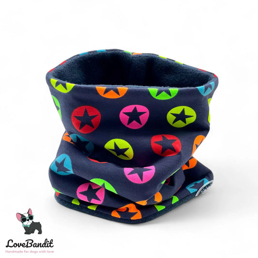 Hundeloop Hundeschal "Neon Sterne" mit Fleece oder Teddyplüsch (Dunkelblau) Lovebandit