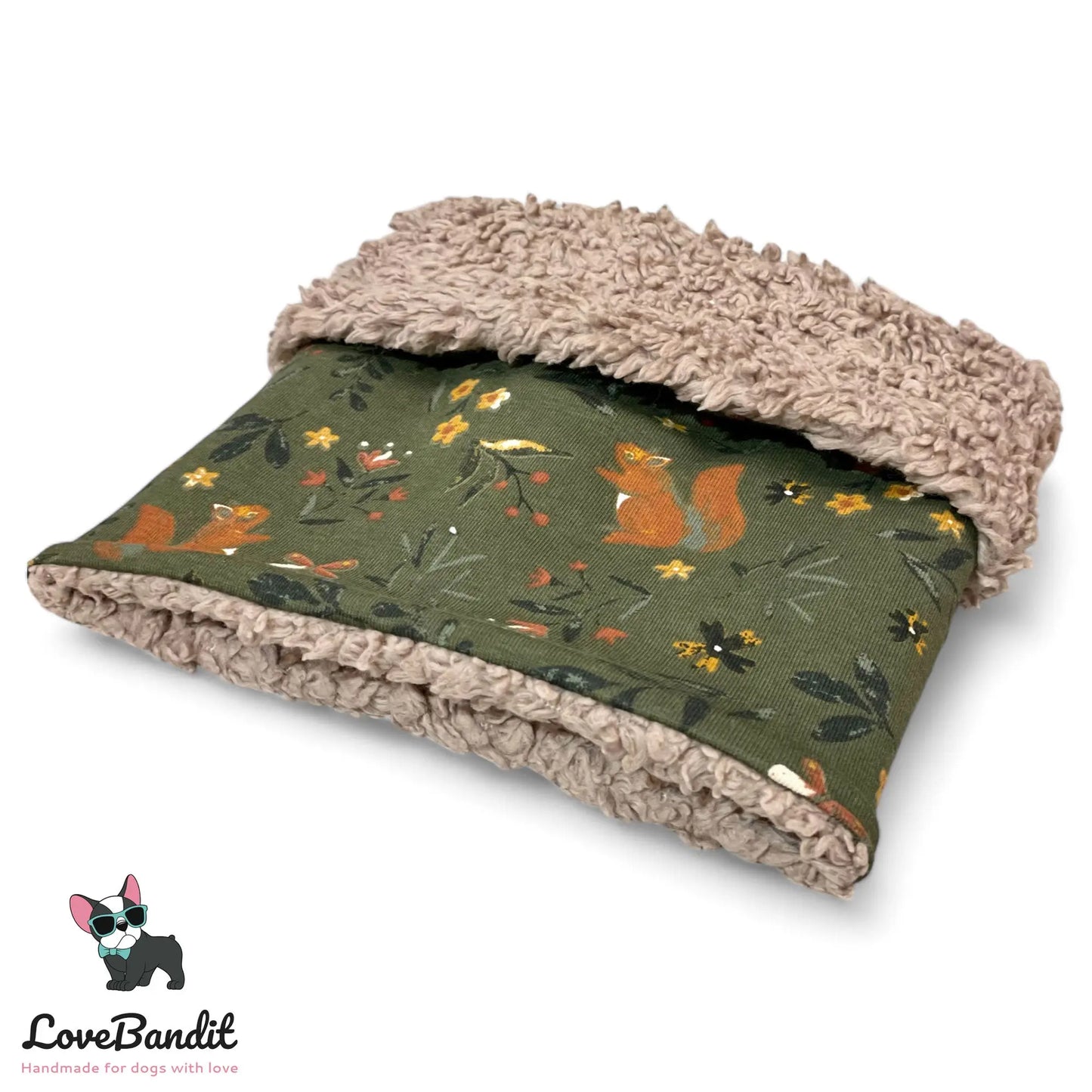 Hundeloop Hundeschal "Reh, Hase & Eichhörnchen oliv" mit Fleece oder Teddyplüsch - LoveBandit