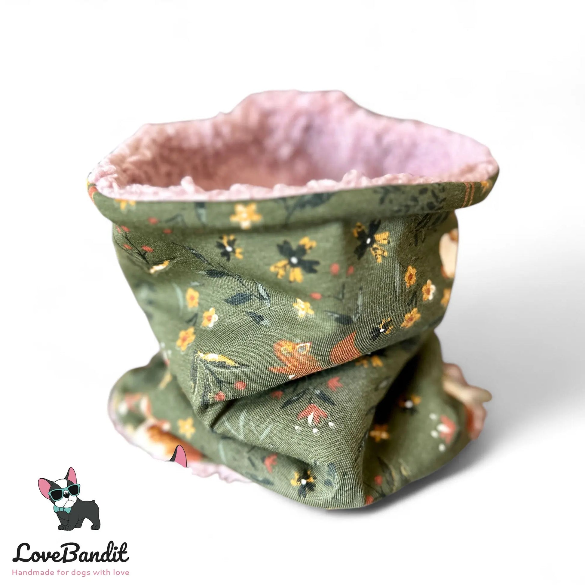 Hundeloop Hundeschal "Reh, Hase & Eichhörnchen oliv" mit Fleece oder Teddyplüsch - LoveBandit