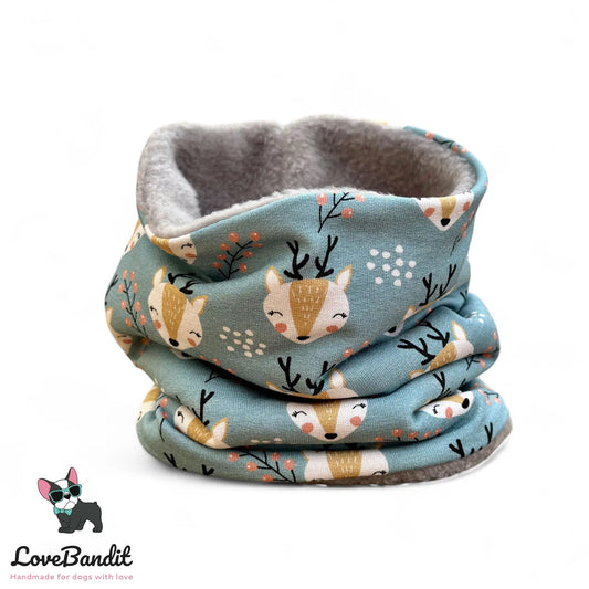 Hundeloop Hundeschal "Rentier" Pastellblau mit Fleece oder Teddyplüsch Lovebandit