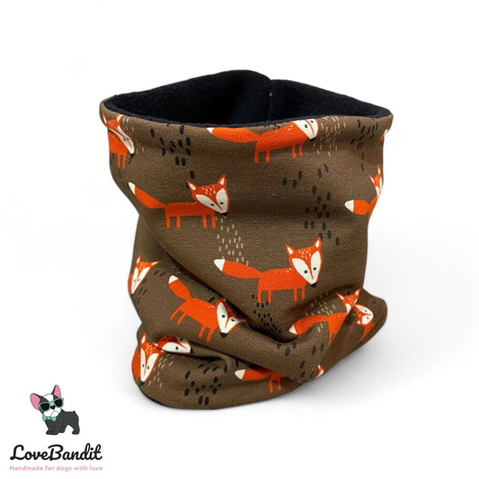 Hundeloop Hundeschal "Schlauer Fuchs" Braun Orange mit Fleece oder Teddyplüsch Lovebandit