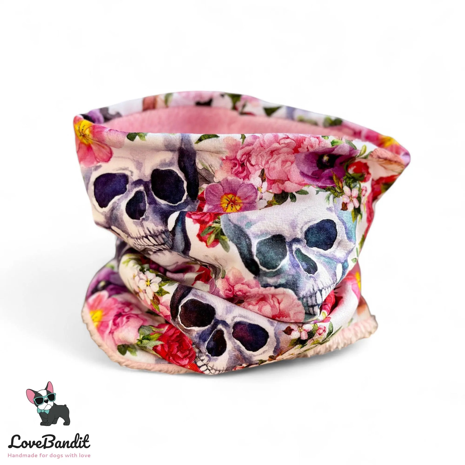 Hundeloop Hundeschal "Skulls & Flowers" mit Fleece oder Teddyplüsch - LoveBandit