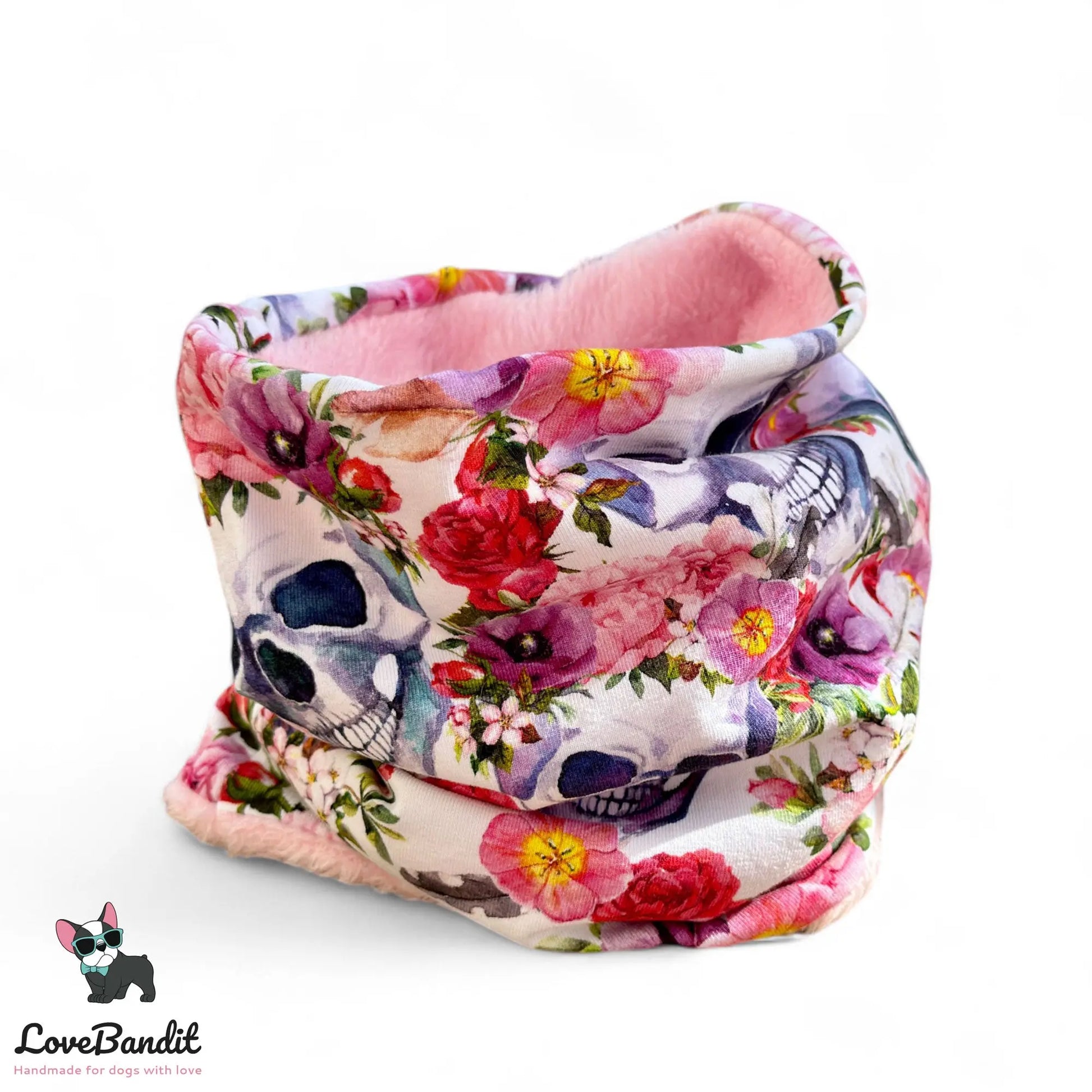 Hundeloop Hundeschal "Skulls & Flowers" mit Fleece oder Teddyplüsch - LoveBandit