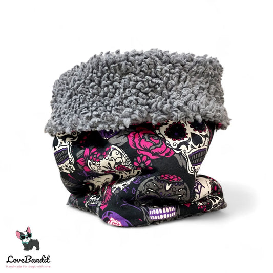 Hundeloop Hundeschal "Skulls" mit Fleece oder Teddyplüsch (lila) Lovebandit