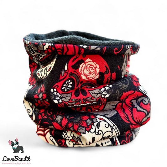 Hundeloop Hundeschal "Skulls" mit Fleece oder Teddyplüsch (rot) Lovebandit