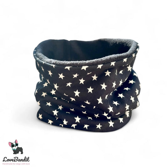 Hundeloop Hundeschal "Stars Black" Sterne schwarz mit Fleece oder Teddyplüsch Lovebandit