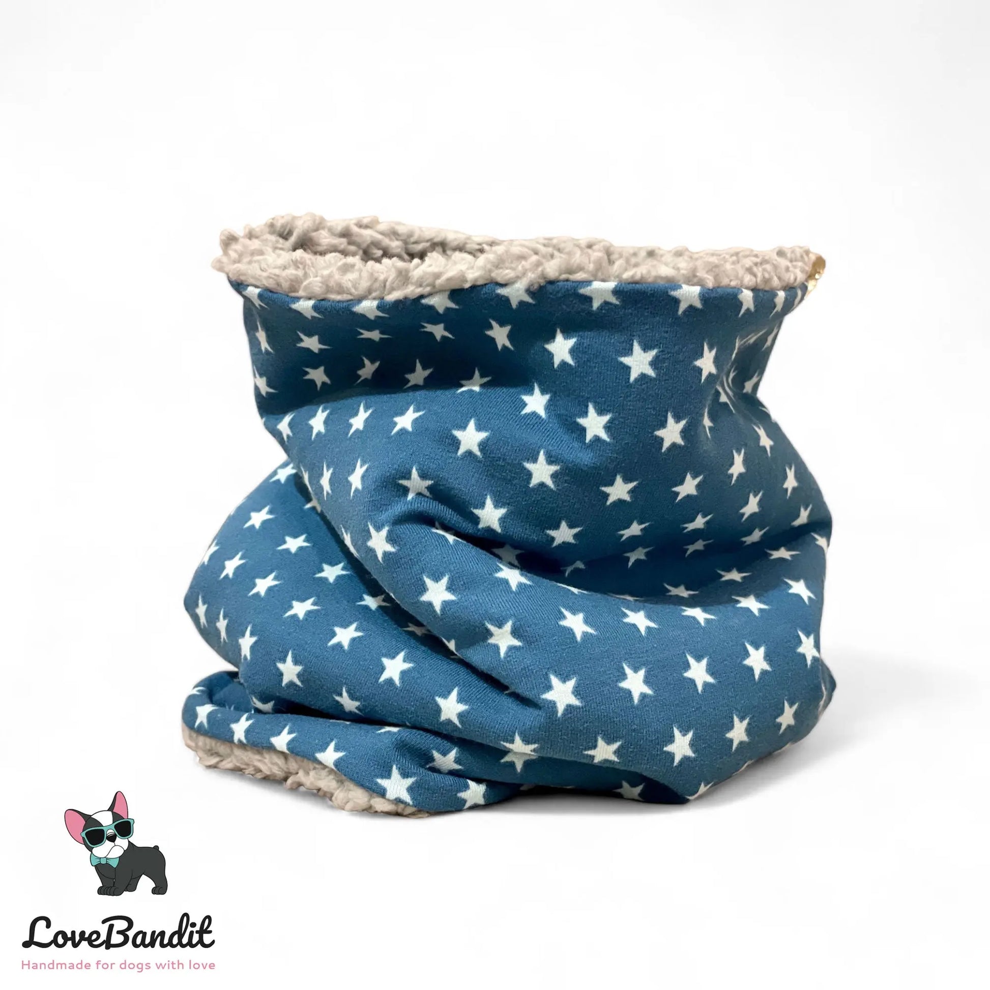 Hundeloop Hundeschal "Stars Petrol" mit Fleece oder Teddyplüsch - LoveBandit