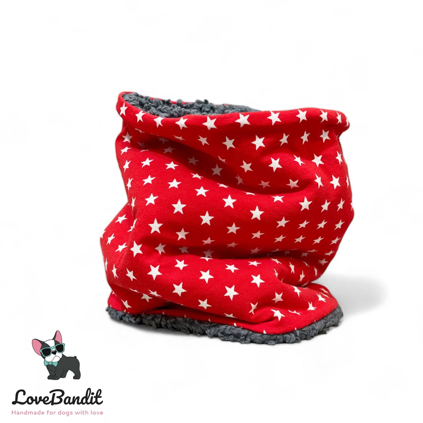 Hundeloop Hundeschal "Sterne Rot" mit Fleece oder Teddyplüsch Lovebandit