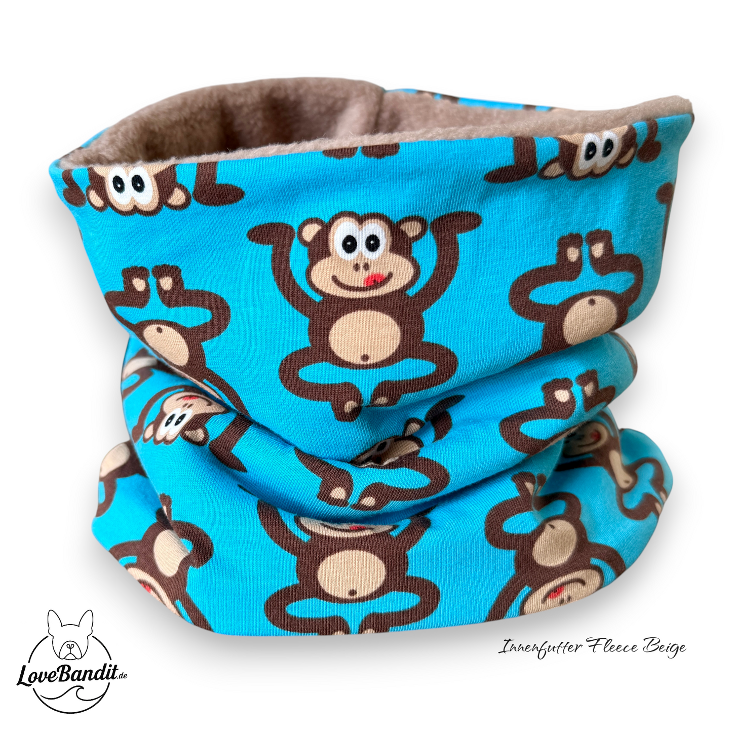 Hundeloop Hundeschal Affen blau Fleece Teddyplüsch Lovebandit