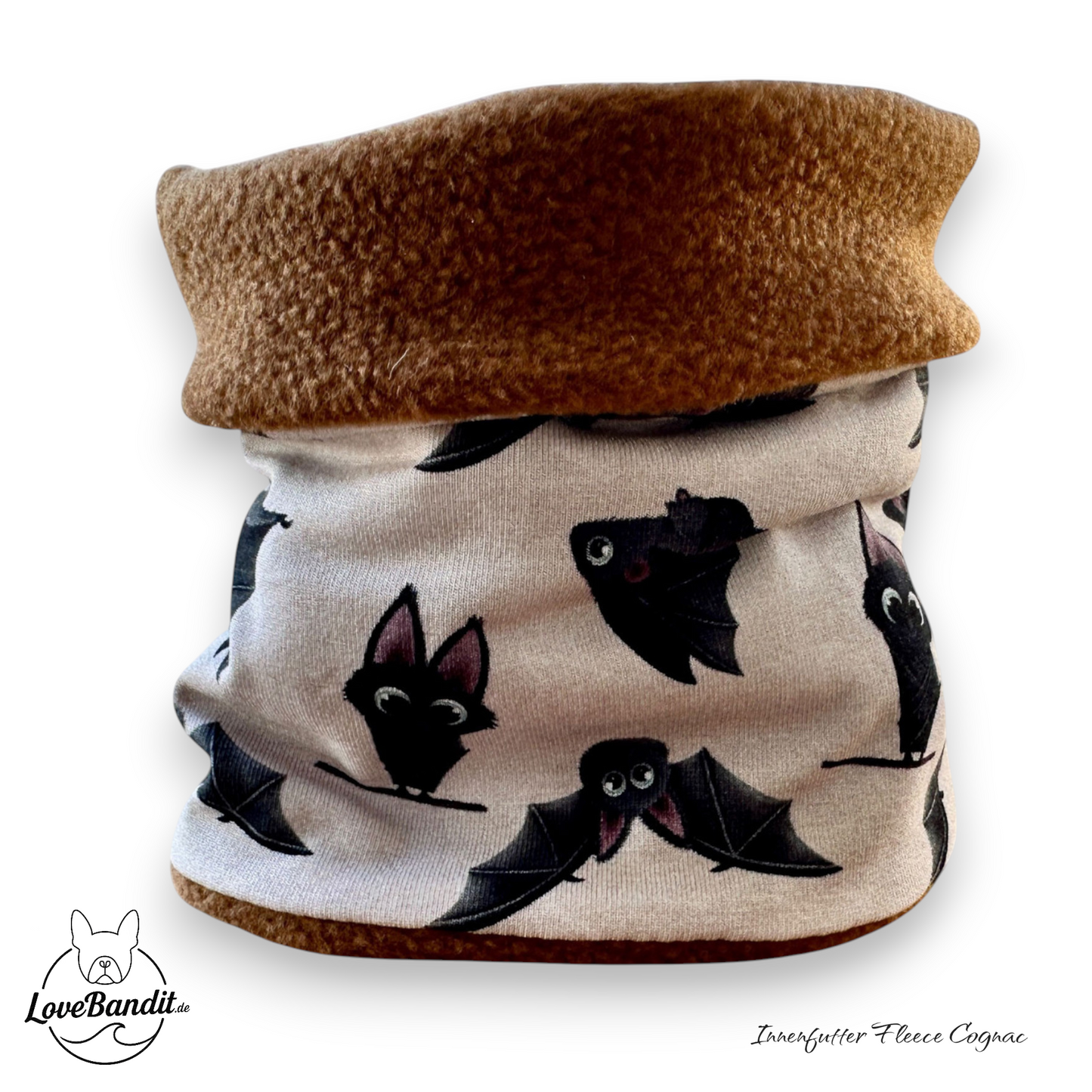 Hundeloop Hundeschal Fledermaus Taupe mit Fleece oder Teddyplüsch Lovebandit