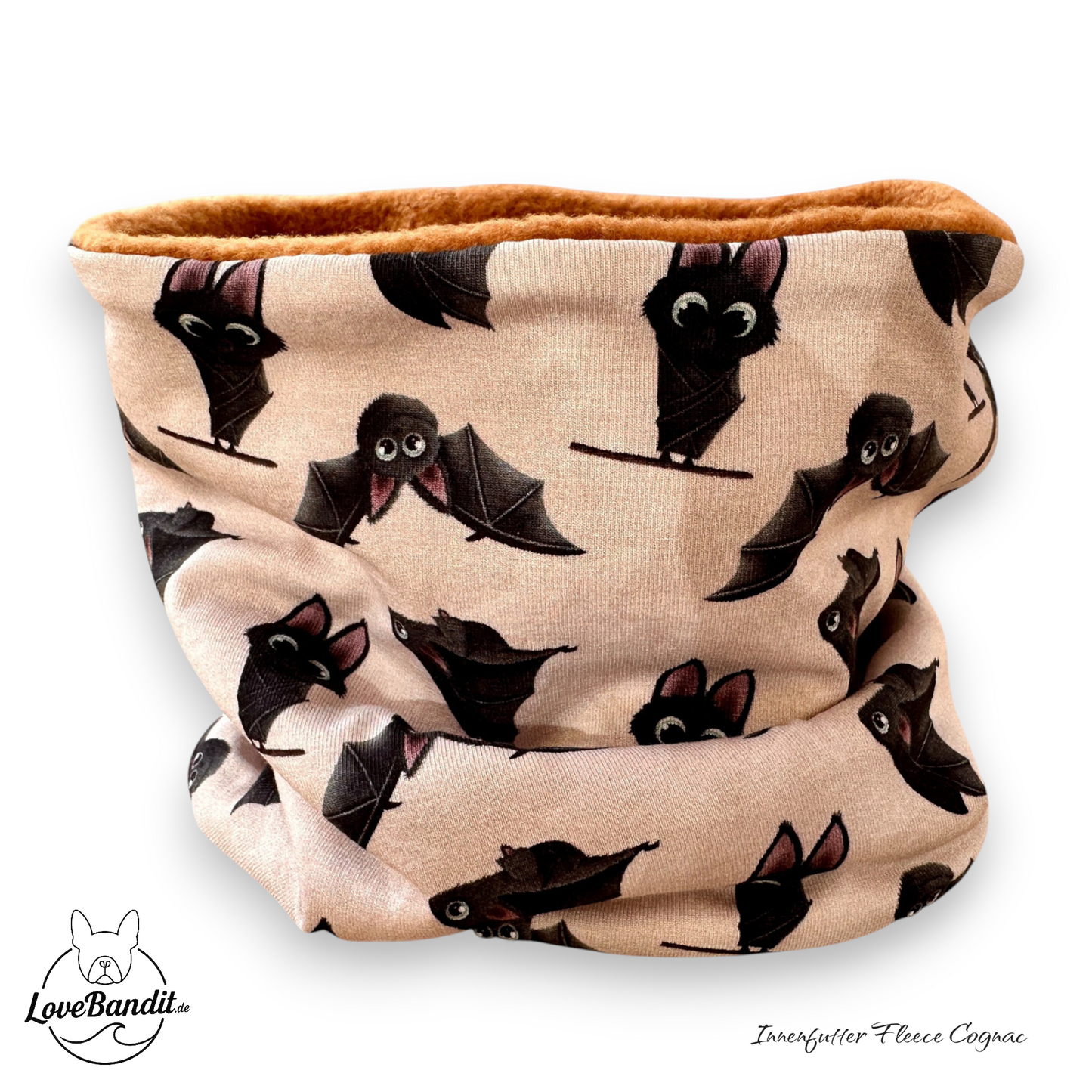 Hundeloop Hundeschal Fledermaus Taupe mit Fleece oder Teddyplüsch Lovebandit