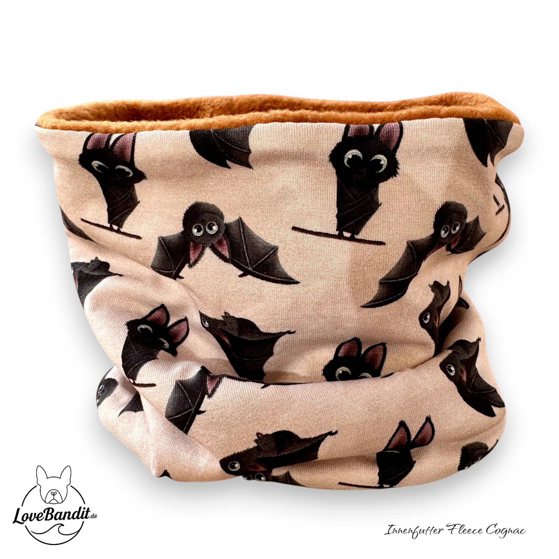 Hundeloop Hundeschal Fledermaus Taupe mit Fleece oder Teddyplüsch Lovebandit