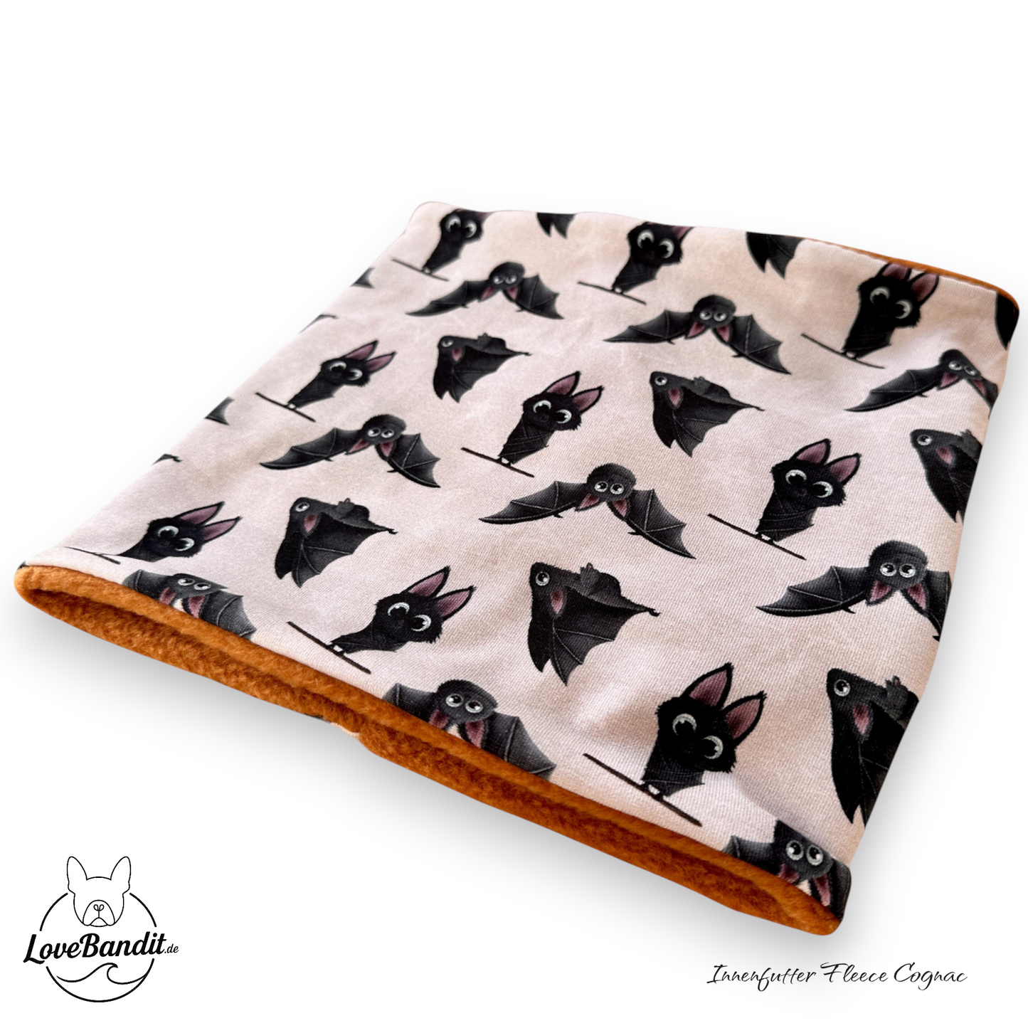 Hundeloop Hundeschal Fledermaus Taupe mit Fleece oder Teddyplüsch Lovebandit