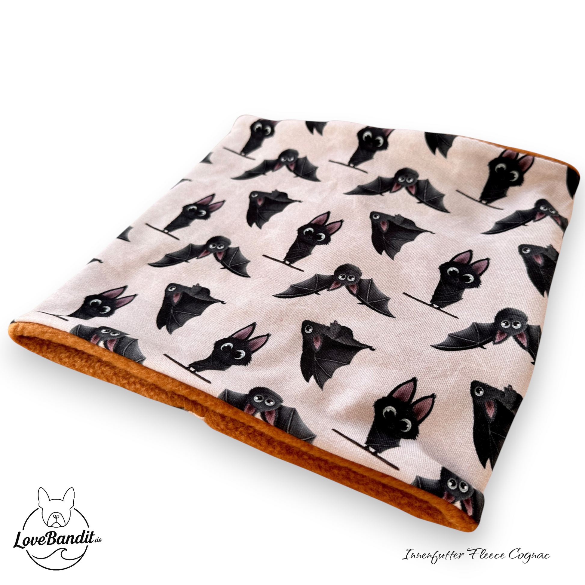 Hundeloop Hundeschal Fledermaus Taupe mit Fleece oder Teddyplüsch Lovebandit