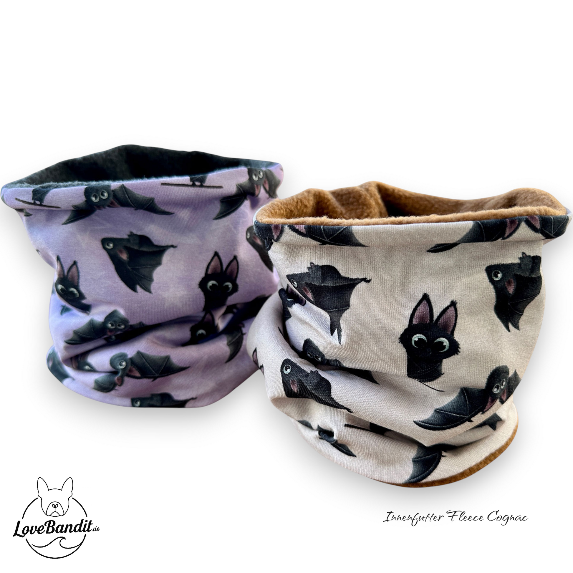 Hundeloop Hundeschal Fledermaus Taupe mit Fleece oder Teddyplüsch Lovebandit