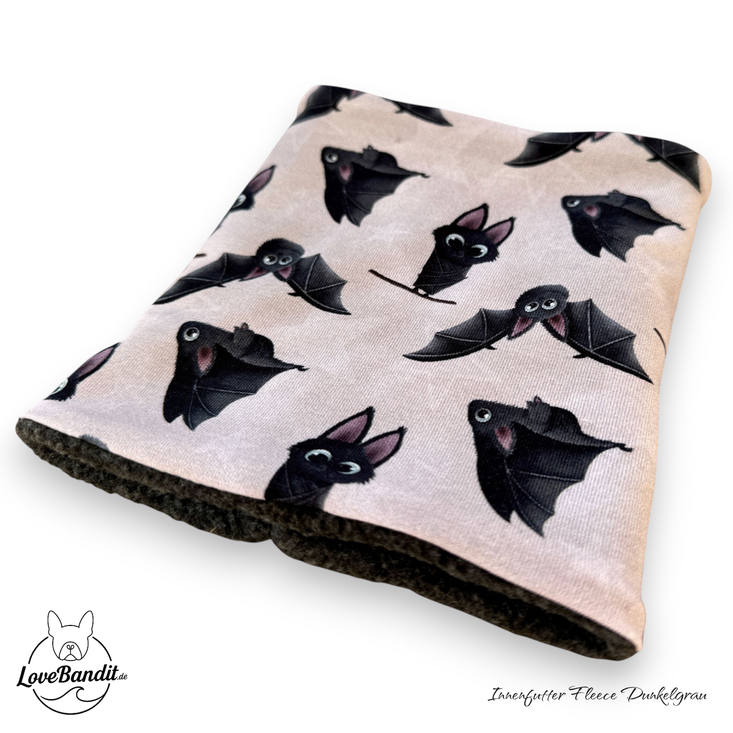 Hundeloop Hundeschal Fledermaus Taupe mit Fleece oder Teddyplüsch Lovebandit