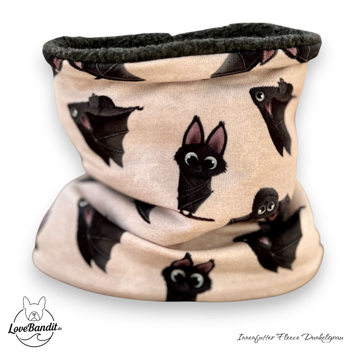 Hundeloop Hundeschal Fledermaus Taupe mit Fleece oder Teddyplüsch Lovebandit