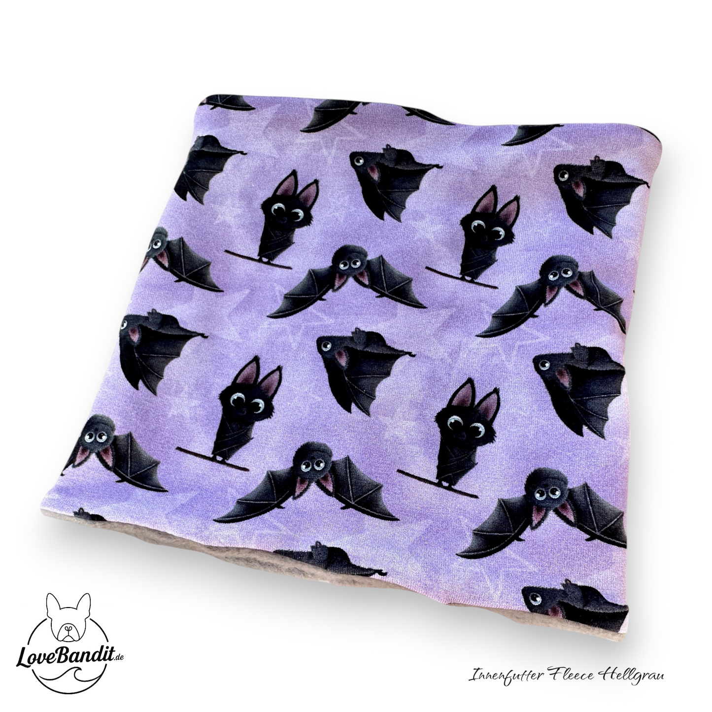 Hundeloop Hundeschal "Flieder Fledermaus" mit Fleece oder Teddyplüsch Lovebandit