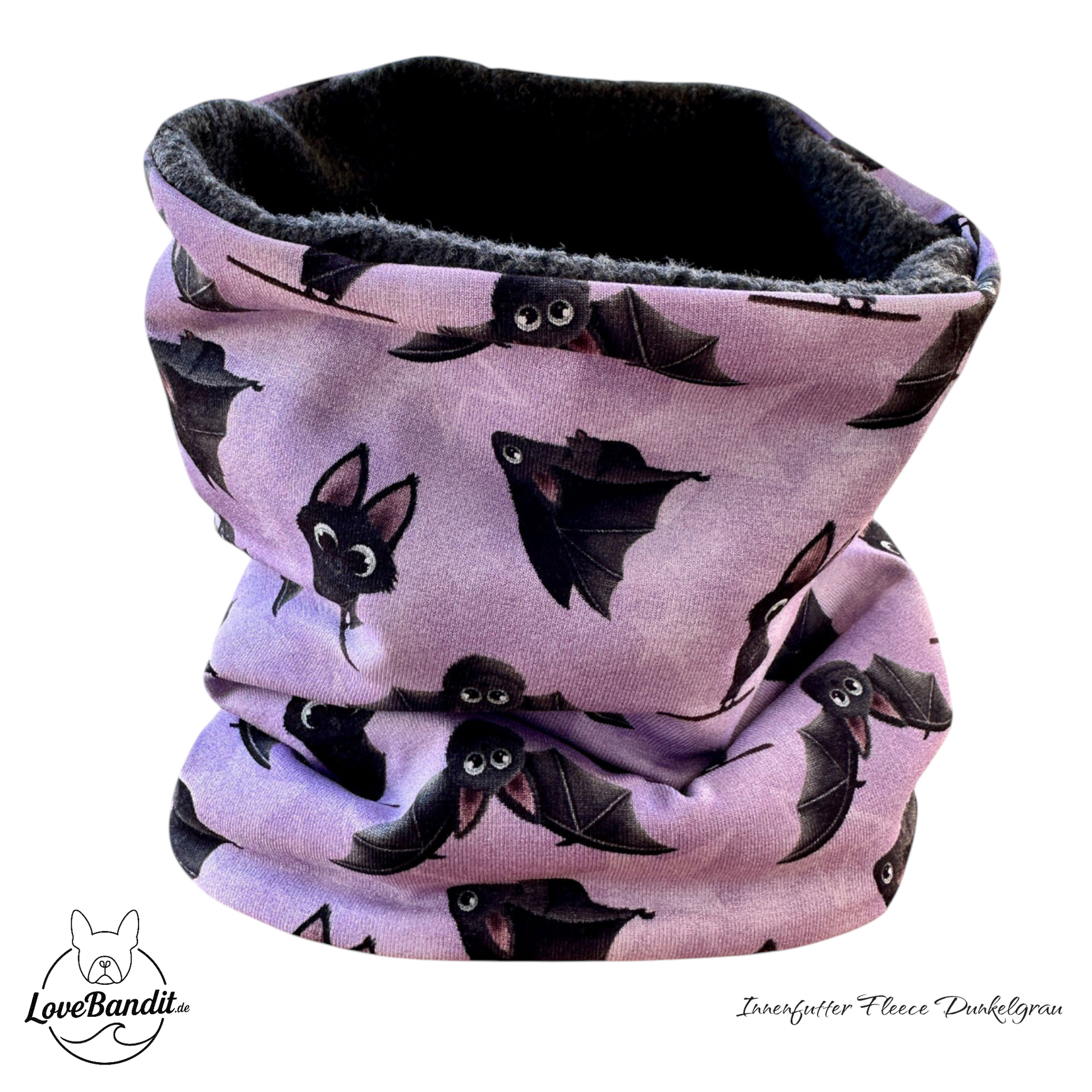 Hundeloop Hundeschal "Flieder Fledermaus" mit Fleece oder Teddyplüsch Lovebandit