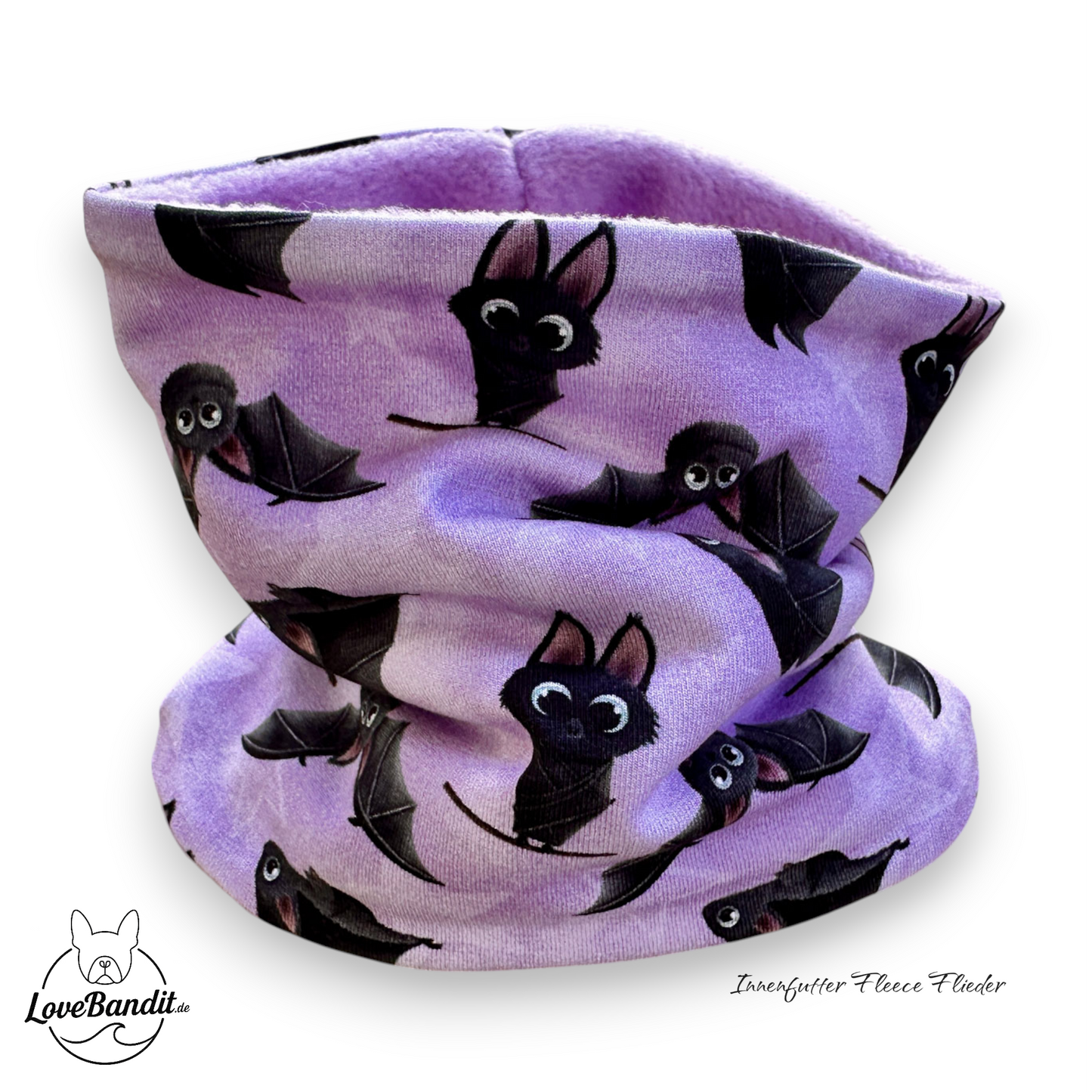 Hundeloop Hundeschal "Flieder Fledermaus" mit Fleece oder Teddyplüsch Lovebandit