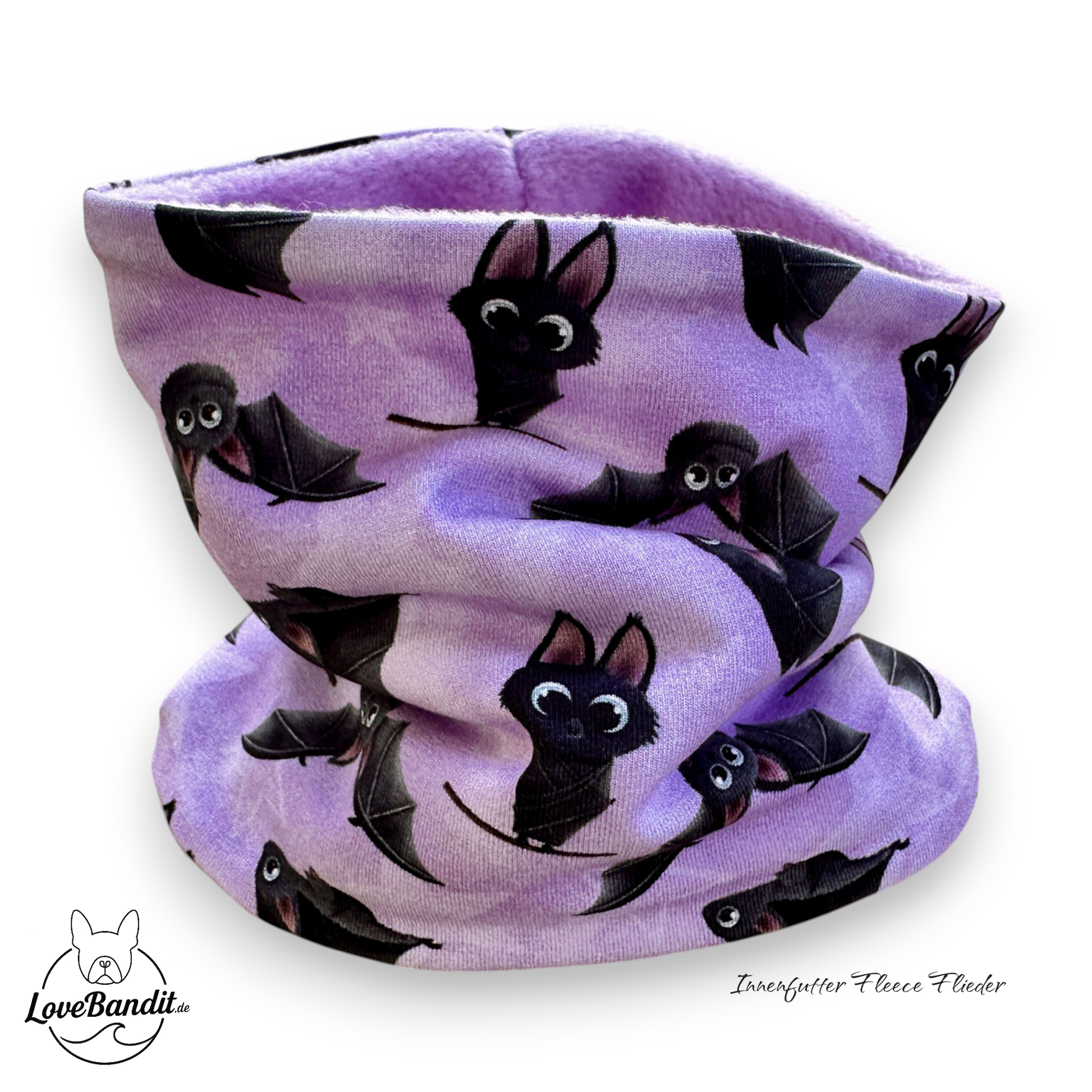 Hundeloop Hundeschal "Flieder Fledermaus" mit Fleece oder Teddyplüsch Lovebandit