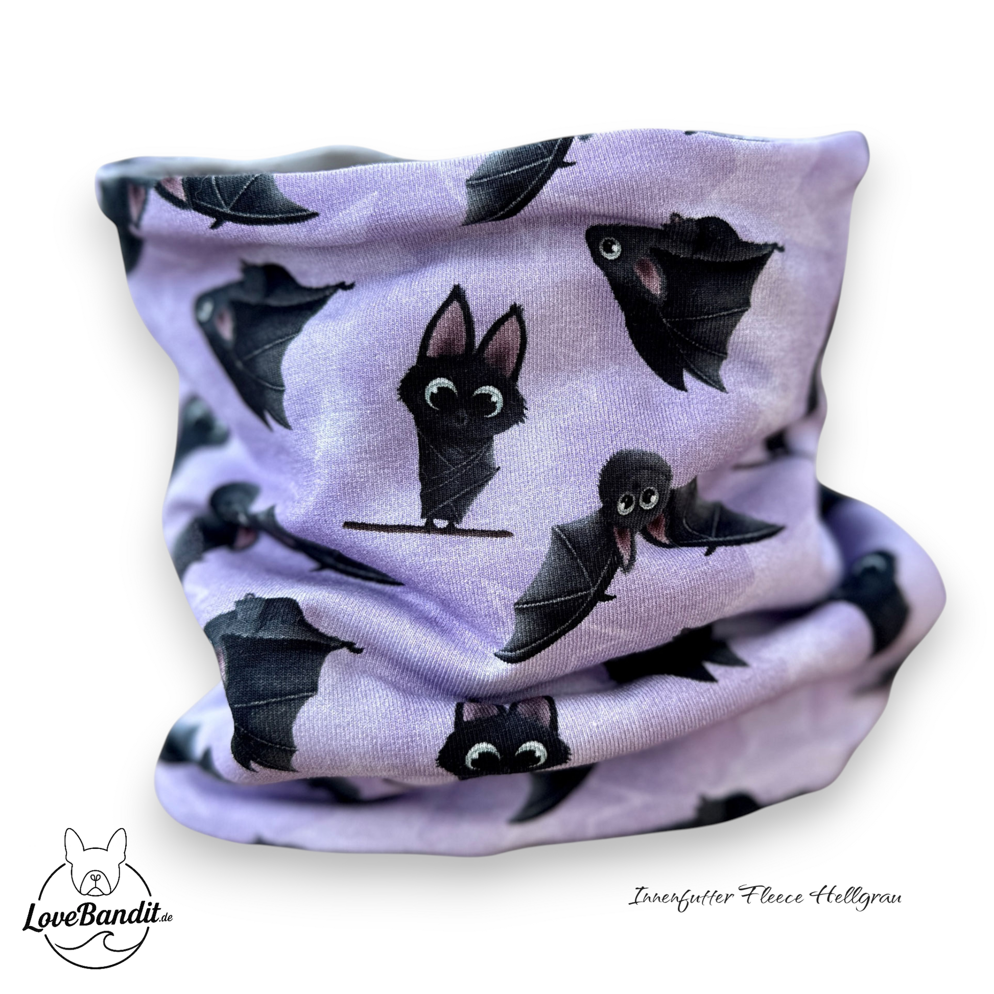 Hundeloop Hundeschal "Flieder Fledermaus" mit Fleece oder Teddyplüsch Lovebandit