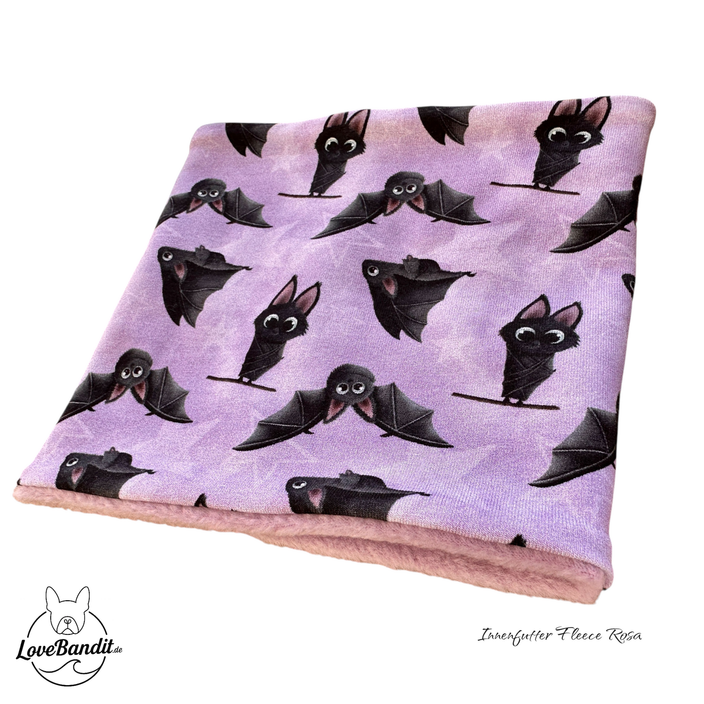 Hundeloop Hundeschal "Flieder Fledermaus" mit Fleece oder Teddyplüsch Lovebandit