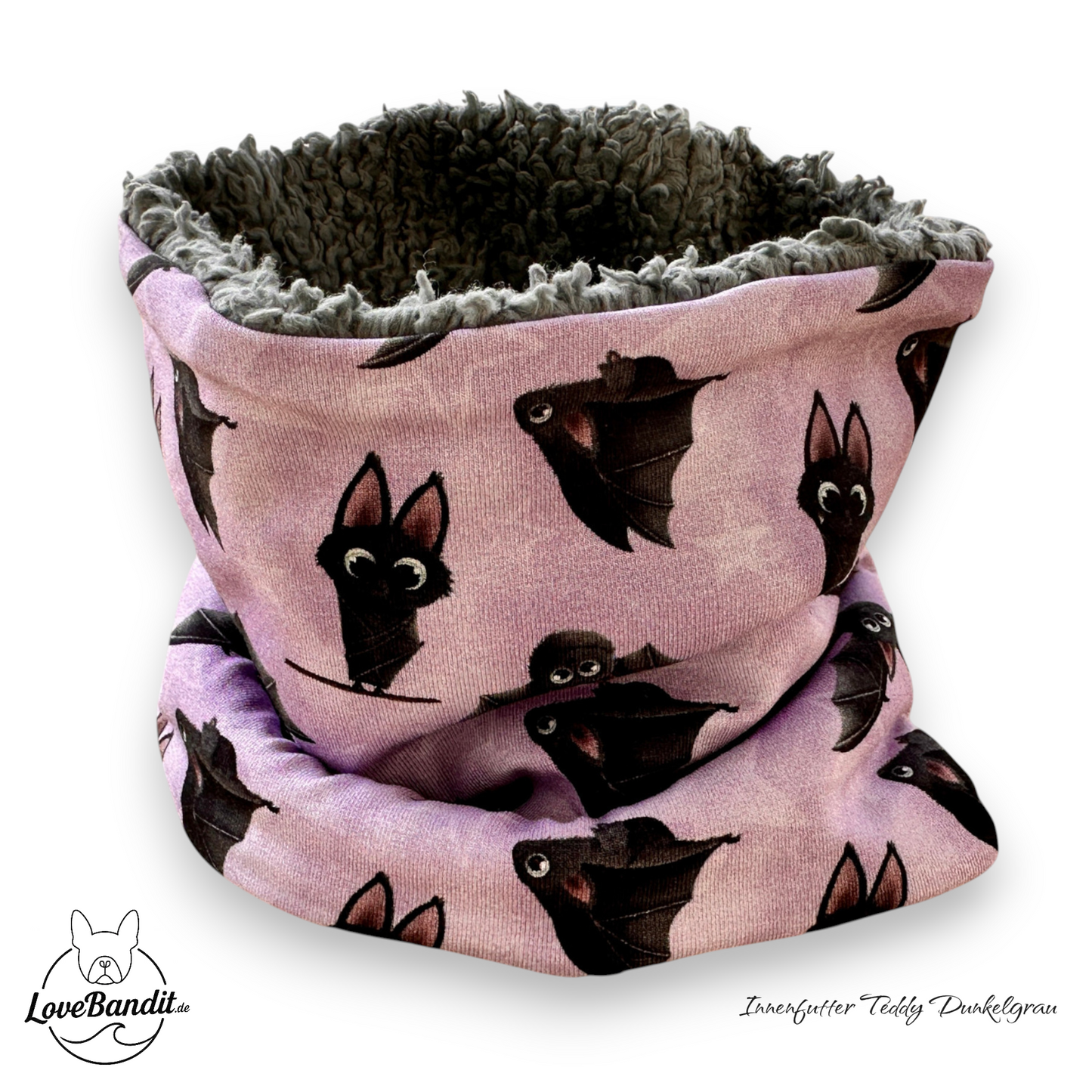 Hundeloop Hundeschal "Flieder Fledermaus" mit Fleece oder Teddyplüsch Lovebandit