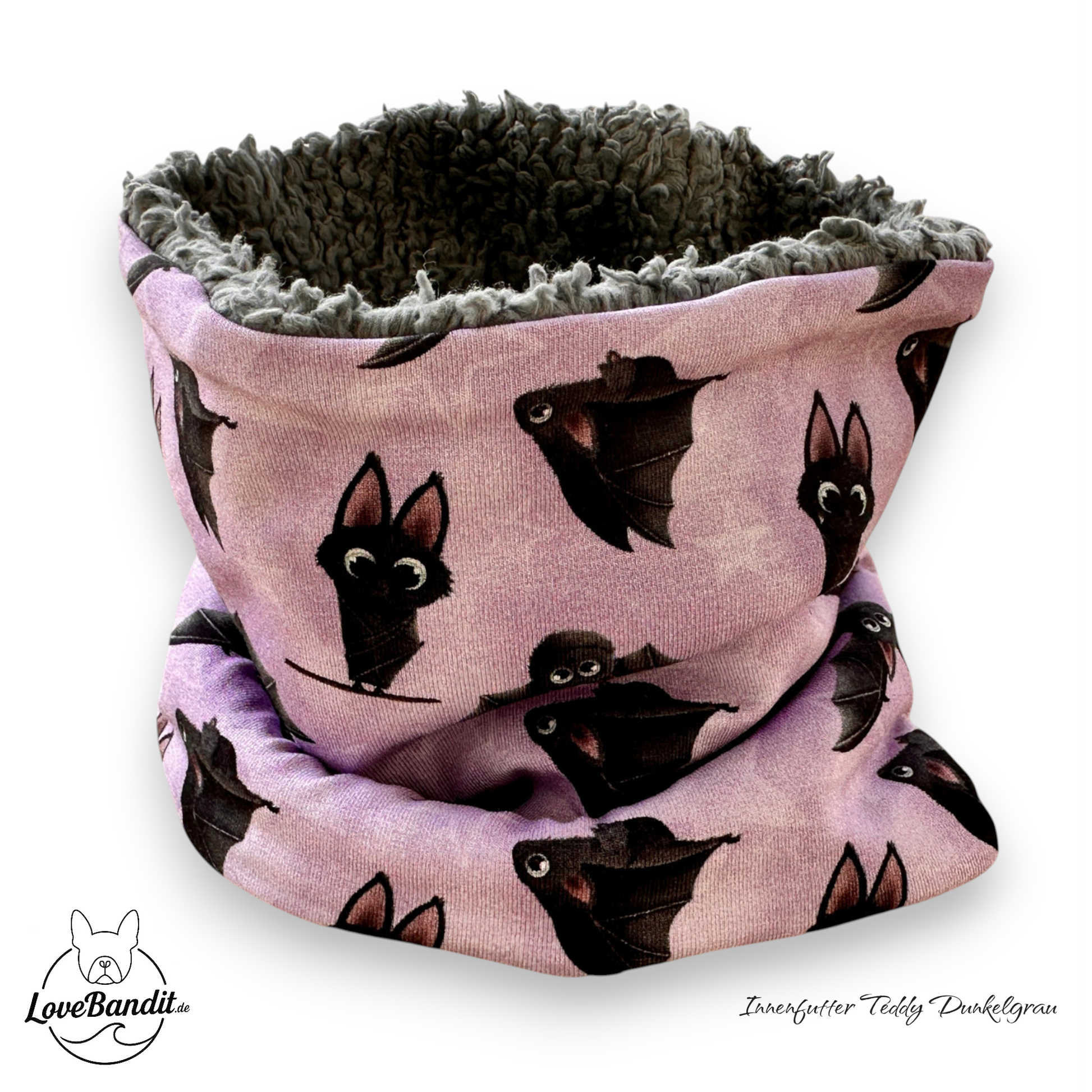 Hundeloop Hundeschal "Flieder Fledermaus" mit Fleece oder Teddyplüsch Lovebandit