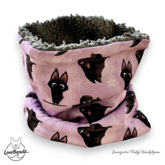 Hundeloop Hundeschal "Flieder Fledermaus" mit Fleece oder Teddyplüsch Lovebandit