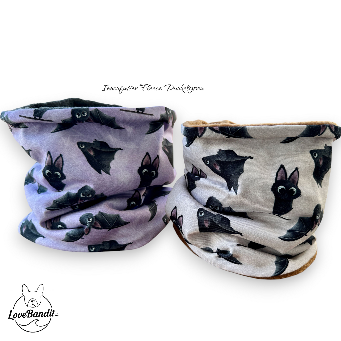 Hundeloop Hundeschal "Flieder Fledermaus" mit Fleece oder Teddyplüsch Lovebandit