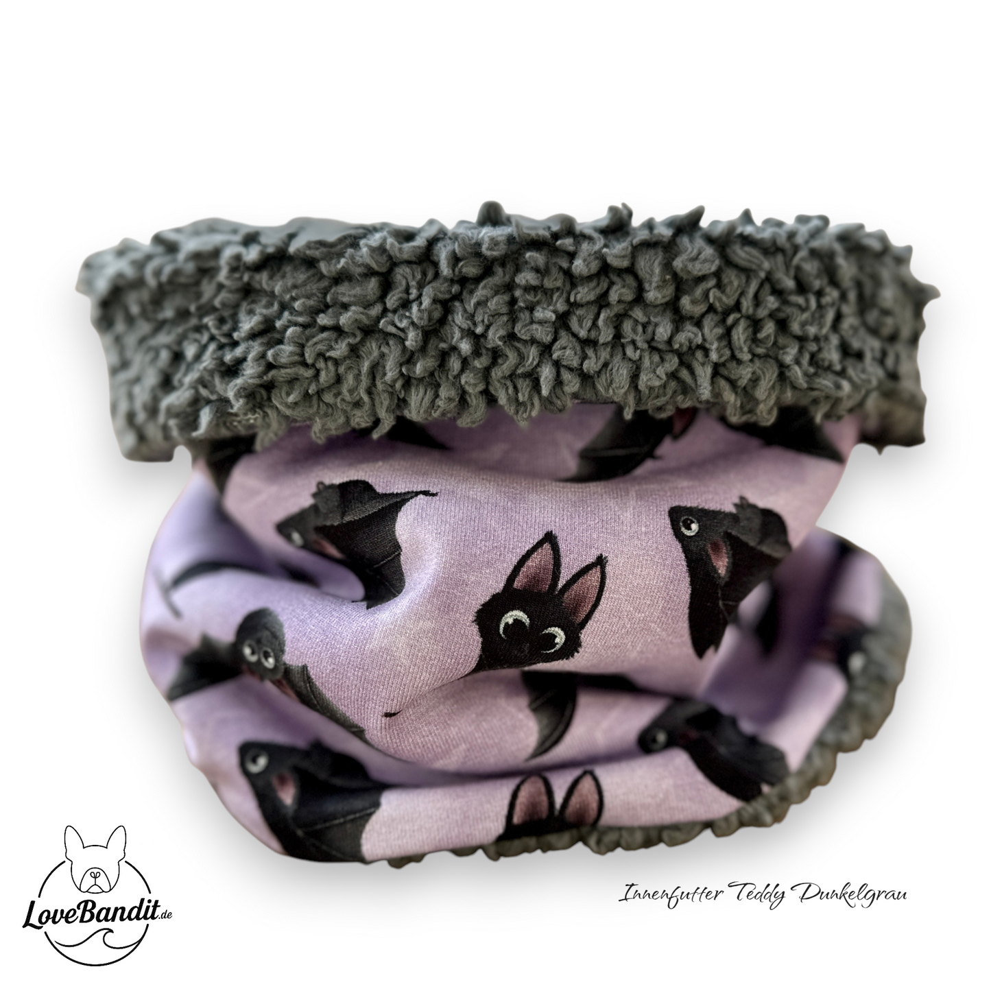 Hundeloop Hundeschal "Flieder Fledermaus" mit Fleece oder Teddyplüsch Lovebandit