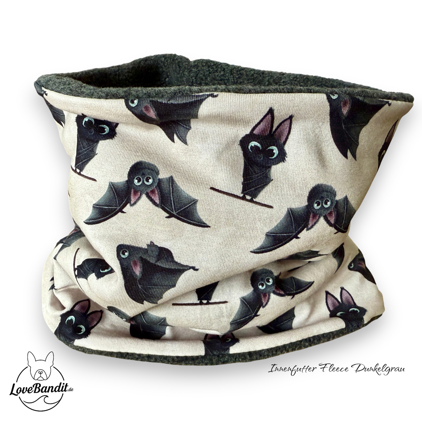 Hundeloop Hundeschal Fledermaus Taupe mit Fleece oder Teddyplüsch Lovebandit