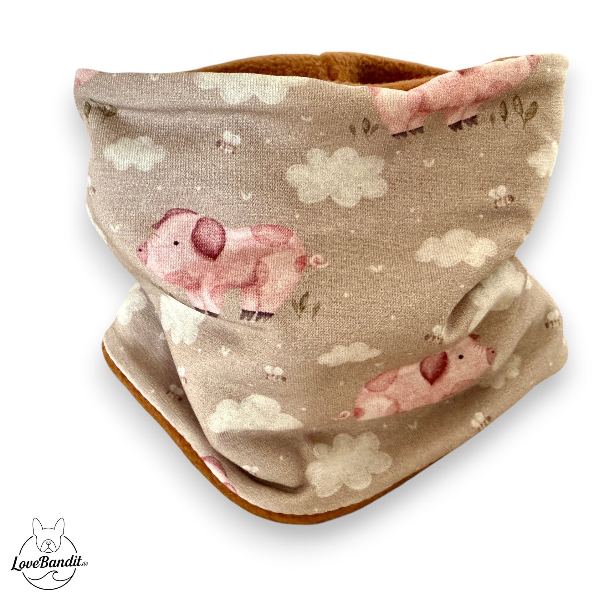 Hundeloop Hundeschal Schweinchen Wolken Bienen taupe Lovebandit