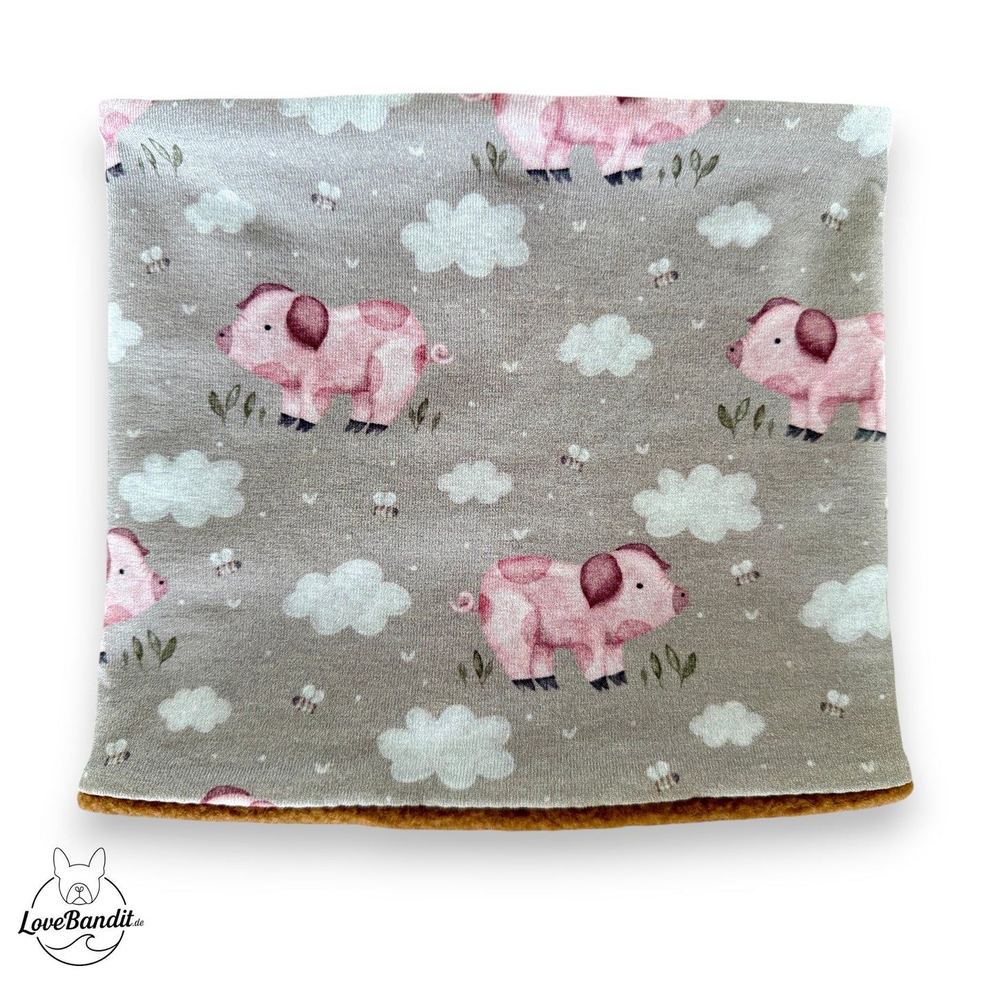 Hundeloop Hundeschal Schweinchen Wolken Bienen taupe Lovebandit