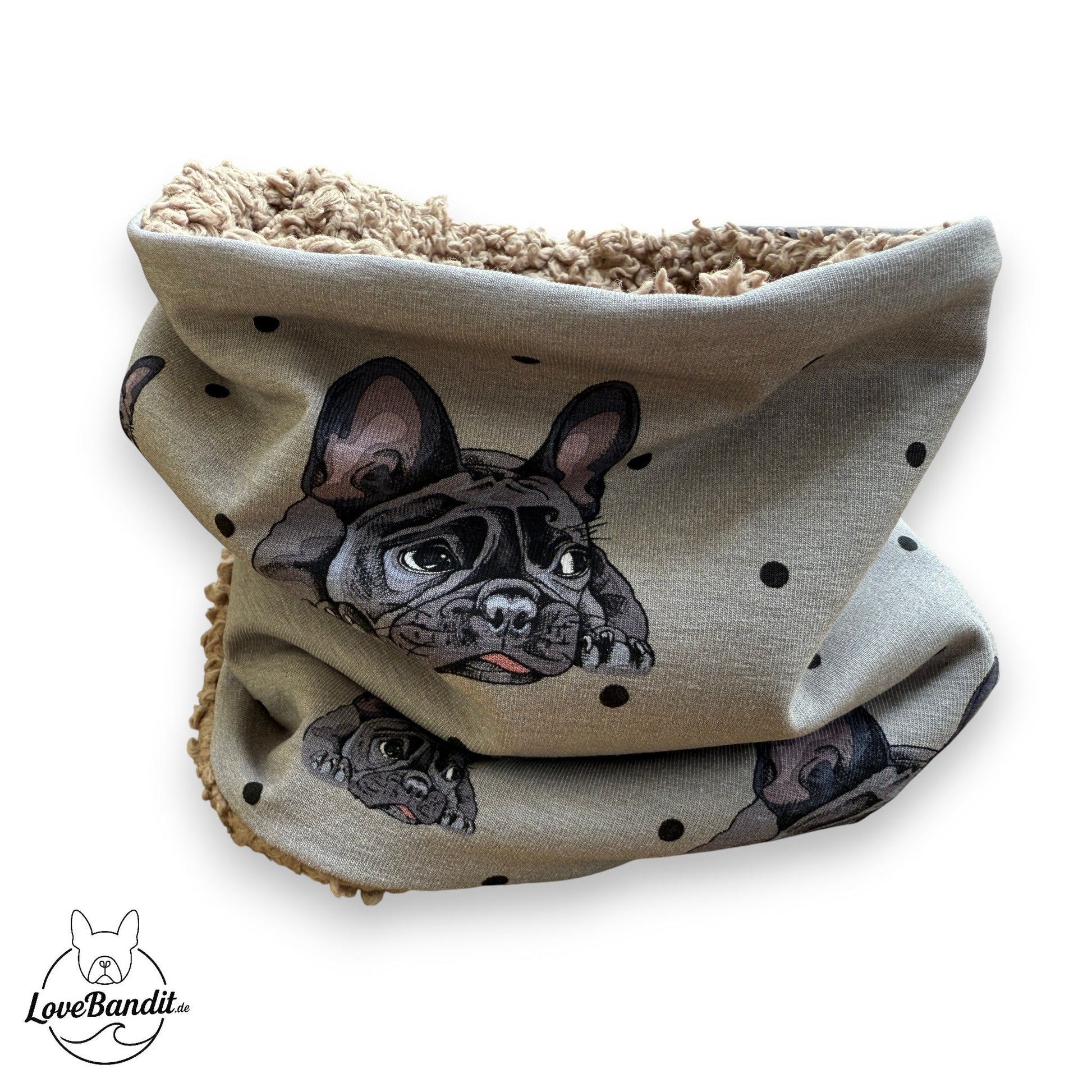 Hundeloop Hundeschal Französische Bulldogge Dots Grau Lovebandit
