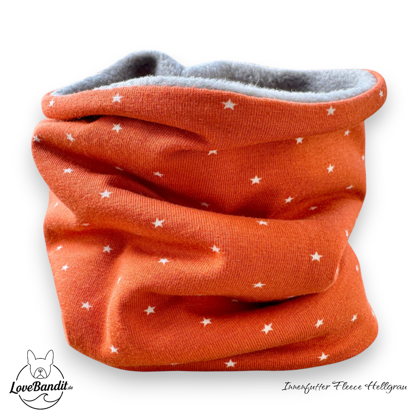 Hundeloop Hundeschal "Mini Sterne Dunkel Orange" mit Fleece oder Teddyplüsch Lovebandit