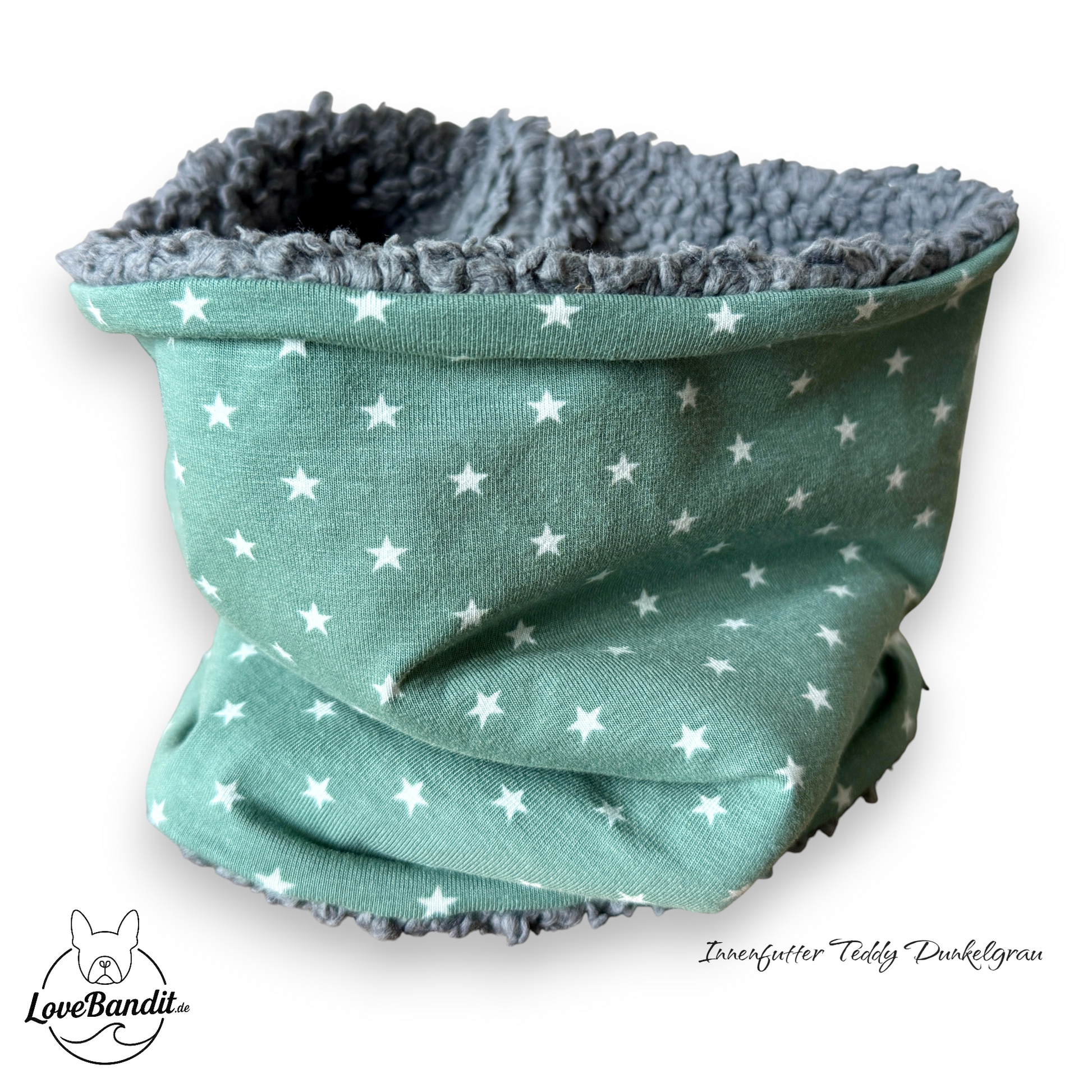 Hundeloop Hundeschal "Mini Sterne Vintagegrün" Fleece oder Teddyplüsch Lovebandit