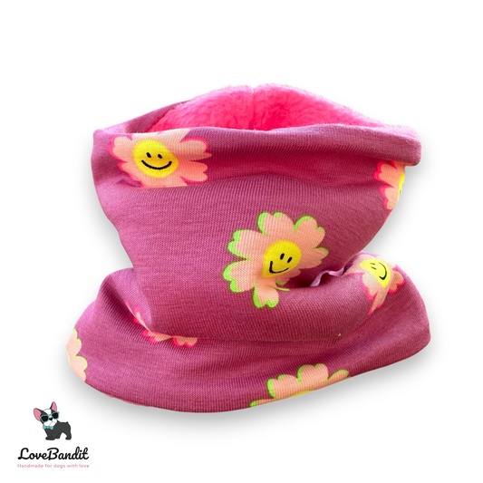 Hundeloop Hundeschal Smiley Flowers Fliederbeere Neon Fleece Lovebandit