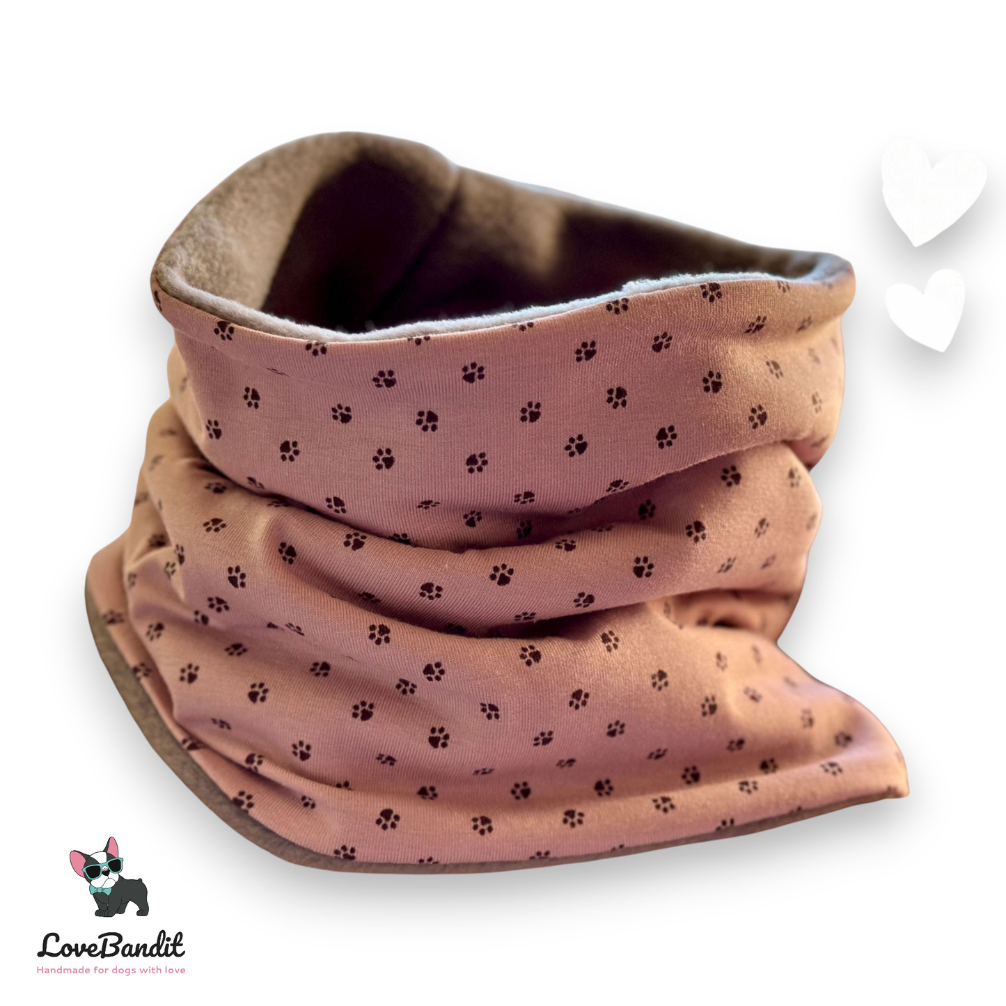 Hundeloop Hundeschal Pfötchen altflieder Fleece Teddyplüsch Lovebandit