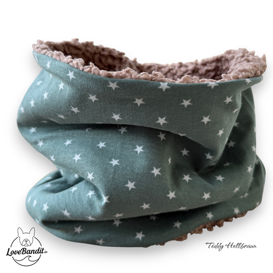 Hundeloop Hundeschal "Mini Sterne Vintagegrün" Fleece oder Teddyplüsch